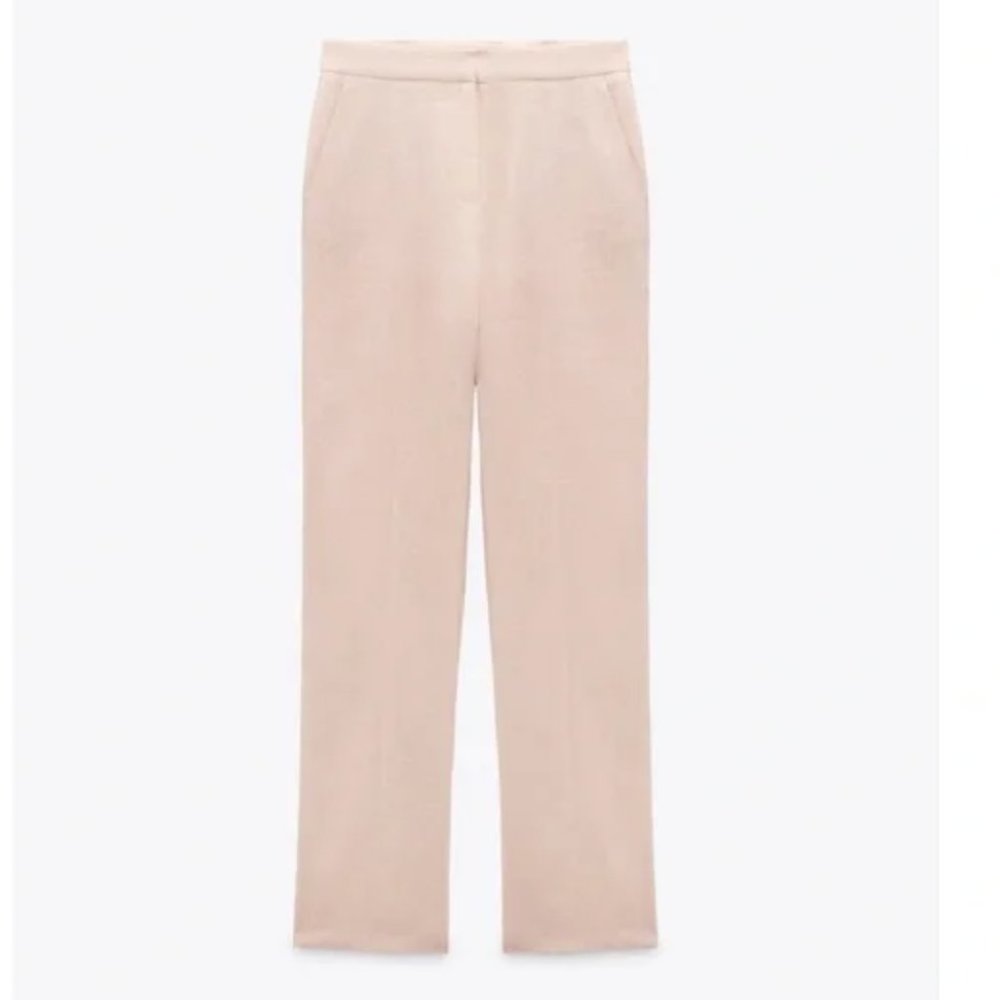 NWT Zara suit 100% linen straight cut blazer + straight leg pants beige-pink - Picture 7 of 12